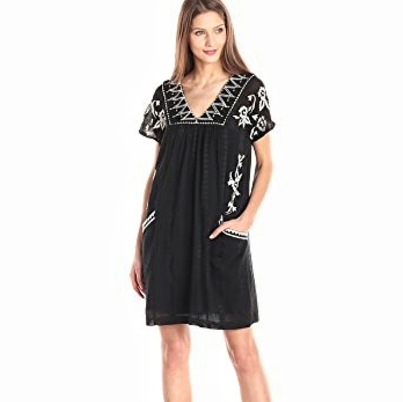 Lucky‎ Brand |Black Shift Dress +White Embr… - Picture 1 of 13